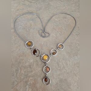 💎 Lia Sophia "Alex" Silver "Y" Necklace with Faceted Earthtone Crystals 27" 💎